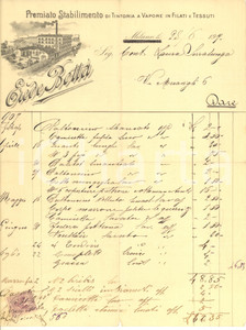 Documento originale, autentico 1907 MILANO  Erede BOTTA Stabilimento tintoria a vapore in tessuti  Fattura 1