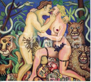 Oggetto da collezione cartaceo 1991 MILANO Galleria Giò MARCONI Enrico BAJ Giardino delle delizie  Invito 1