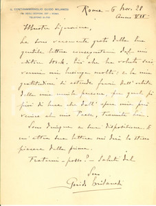 Autografo originale 1928 ROMA Lettera Guido MILANESI contrammiraglio a una studiosa Autografo 1