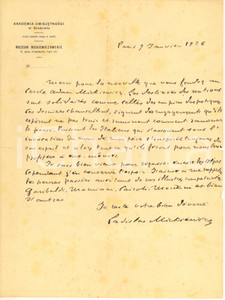 Autografo originale 1926 PARIS Lettera Ladislas MICKIEWICZ per circolo dedicato al padre Autografo 1