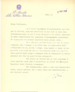 Autografo originale 1963 ROMA Lettera Luigi GUI  Ringraziamenti per collaboraborazione  Autografo 1