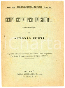 Libro, pubblicazione d epoca 1890 ca Antonio CURTI Cento cerini per un soldo  Monologo  Ed. Carlo Aliprandi 1