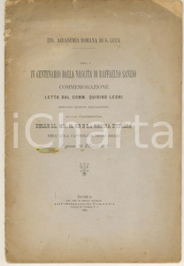 Libro, pubblicazione d epoca 1883 ROMA Quirino LEONI Commemorazione centenario nascita Raffaello Sanzio 1