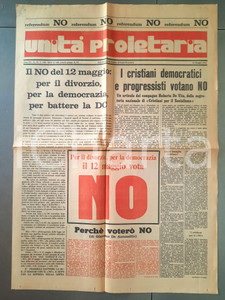 Giornale, rivista storica 1974 UNITA  PROLETARIA Referendum divorzio  No per la democrazia Rivista 1