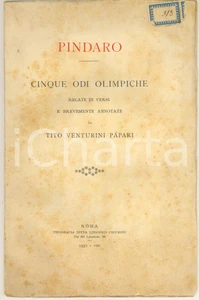 Libro, pubblicazione d epoca 1930 PINDARO  Cinque odi olimpiche recate in versi da Tito VENTURINI PAPARI 1