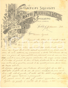 Documento originale, autentico 1913 SPOLETO Fratelli MAZZONESCHI tartufi  Lettera di Alfredo MAZZONESCHI 1