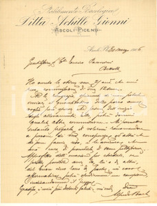 Documento originale, autentico 1906 ASCOLI PICENO Achille GIONNI Stabilimento Bacologico Lettera Alfredo BARLA 1