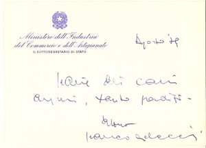 Autografo originale 1979 ROMA Francesco REBECCHINI Sottosegretario Ministero Industria  AUTOGRAFO 1