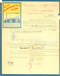 Documento originale, autentico 1932 CASCINA PI Eligio GIACHETTI Fabbrica mobili Lettera carta intestata 1