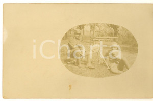 Fotografia d epoca originale 1915 ca WW1 ZONA DI GUERRA  Ufficiali con mitragliatrice Foto 14x9 cm 1