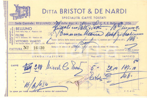 Documento originale, autentico 1934 BELLUNO Viale delle Alpi  Ditta BISTROT & DE NARDI Caffè tostati Fattura 1