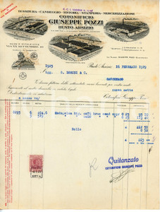Documento originale, autentico 1929 BUSTO ARSIZIO Via Bezzecca  Cotonificio Giuseppe POZZI Fattura madapolam 1