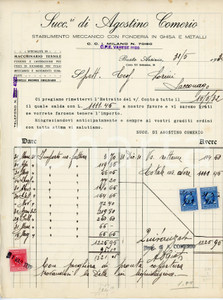 Documento originale, autentico 1932 BUSTO ARSIZIO Successori di Agostino COMERIO Fonderia  Importi da saldare 1
