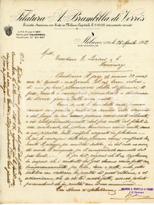 Documento originale, autentico 1932 MILANO Via Viviani 12 Filatura A. BRAMBILLA DI VERRES Lettera commerciale 1