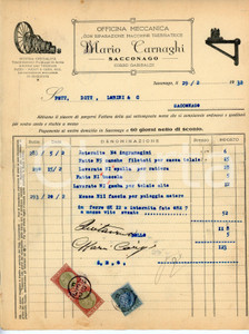 Documento originale, autentico 1932 SACCONAGO Officina meccanica Mario CARNAGHI Fattura 22x28 cm 1