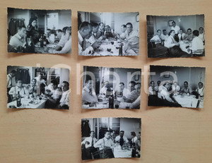 Fotografia d epoca originale 1956 GENOVA SAMPIERDARENA Osteria TEXTETTO  Colleghi a pranzo 7 foto 10x7 cm 1