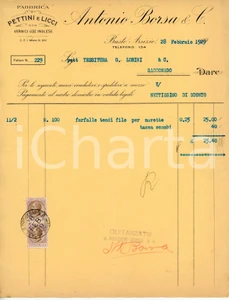 Documento originale, autentico 1929 BUSTO ARSIZIO Antonio BORSA Fabbrica di pettini e licci  Fattura 1