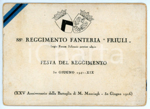 Oggetto da collezione cartaceo 1941 LIVORNO Festa dell  88° Reggimento fanteria FRIULI Pieghevole 15x11 cm 1