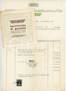 Documento originale, autentico 1949 MILANO  SODICAM Macchina per cucire ELNA Fattura e certificato di garanzia 1