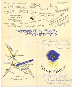 Materiale pubblicitario d’epoca 1950 ca BARBIZON / FRANCE Hotel Restaurant LES PLEIADES Pieghevole pubblicitario 1