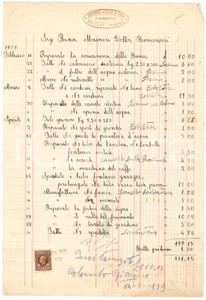 Documento originale, autentico 1939 SOVERE Fabbro Attilio COLOMBO E FIGLI Fattura per riparazioni 1