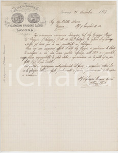 Documento originale, autentico 1887 SAVONA Vetraja savonese VIGLIENZONI FRUGONE CAORSI Lettera commerciale 1