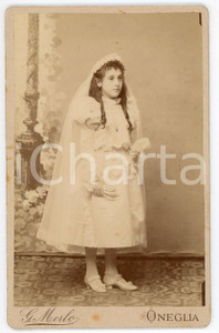 Fotografia d epoca originale 1900 ca ONEGLIA Bambina il giorno della PRIMA COMUNIONE Foto G. Merlo 8x12 cm 1