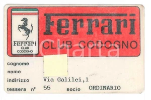 Oggetto da collezione cartaceo 1988 CODOGNO Ferrari Club  Tessera socio ordinario 1