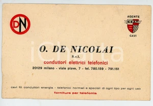 Oggetto da collezione cartaceo 1950 ca MILANO Viale Piave 7 O. DE NICOLAI SRL Conduttori telefonici  Biglietto 1