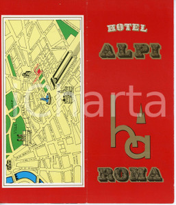 Materiale pubblicitario d’epoca 1970 ROMA Via Castelfidardo 84A Hotel ALPI Pieghevole illustrato 9x22 cm 1