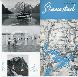 Materiale pubblicitario d’epoca 1955 ca SWITZERLAND Lake of Lucerne STANSSTAD Pieghevole ILLUSTRATO 1