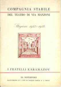 Materiale pubblicitario d’epoca 1953 MILANO Compagnia Teatro di via Manzoni  Programma I fratelli Karamazov 1