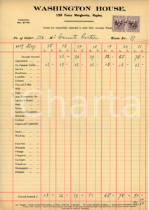 Documento originale, autentico 1919 NAPOLI Parco Margherita 15 Hotel WASHINGTON HOUSE Albergo  Fattura 4 1