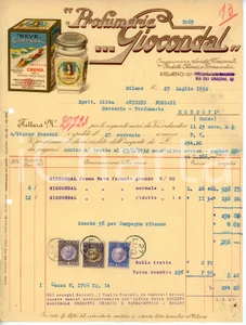 Documento originale, autentico 1932 MILANO Via dei Gracchi 16 Profumeria GIOCONDAL Crema neve  Fattura 1