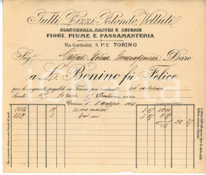 Documento originale, autentico 1908 TORINO Via Garibaldi 9 L. BONINO fu Felice Biancheria e seterie Fattura 1 1