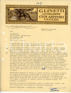 Documento originale, autentico 1954 VENEZIA Calle Larga XXII Marzo 2245 Cuoi artistici G. LINETTI Lettera 1