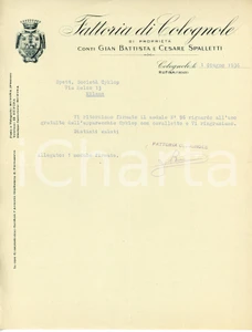 Documento originale, autentico 1936 COLLESALVETTI Fattoria COLOGNOLE Gian Battista e Cesare SPALLETTI Lettera 1