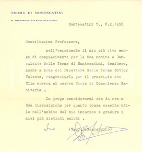 Autografo originale 1955 MONTECATINI TERME Prof. Dino SCALABRINO direttore sanitario Autografo 1