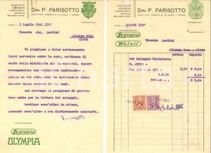 Documento originale, autentico 1941 VICENZA Corso Principe Umberto Ditta P. PARISOTTO su bici a noleggio 1