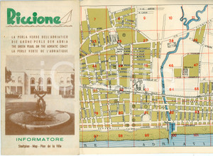 Materiale pubblicitario d’epoca 1959 RICCIONE Perla verde dell Adriatico  Informatore  Pieghevole con mappa 1