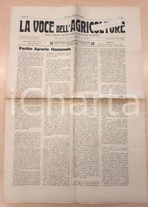 Giornale, rivista storica 1921 PIACENZA  LA VOCE DELL AGRICOLTORE Partito Agrario Nazionale Giornale 1