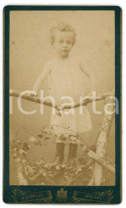 Fotografia d epoca originale 1900 ca MILANO Bambino ritratto con scenografia bucolica  Foto A. BONELLI  CDV 1