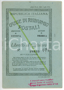 Libro, pubblicazione d epoca 1952 BRESCIA Casse di risparmio postali  Libretto al portatore 13x19 cm 1