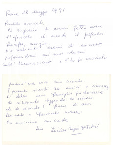 Autografo originale 1991 ROMA Lucilla NEGRO DE FABII  Biglietto di ringraziamento Autografo 1