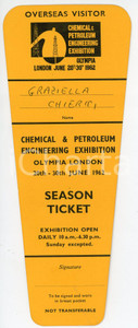 Oggetto da collezione cartaceo 1962 LONDON  OLYMPIA Chemical and petroleum engineering exhibition  Ticket 2 1
