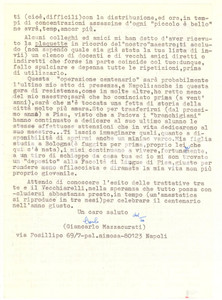Autografo originale 1991 Università di NAPOLI Lettera Giancarlo MAZZACURATI per ristampa Autografo 1