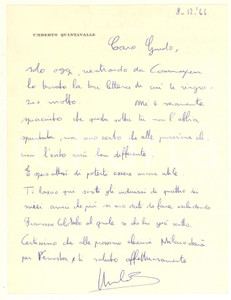 Autografo originale 1964 MILANO Lettera Umberto QUINTAVALLE a un amico candidato Autografo 1
