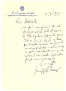 Autografo originale 1991 ROMA Lettera Giuseppe GALASSO sottosegretario  Ringraziamento Autografo 1