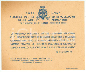 Oggetto da collezione cartaceo 1935 ca MILANO Mostra di Augusto COLOMBO e Giovanni Oreste POZZI Invito 1