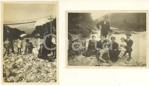 Fotografia d epoca originale 1920 ca SAN PIETRO AL NATISONE Famiglia al fiume  Ponte sospeso 2 foto 8x6 1
